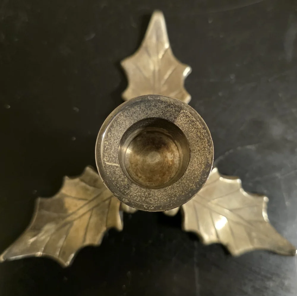 Silver Holly Leaf Candle Holder